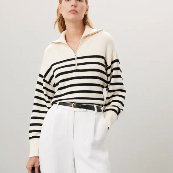 Marissa Webb Sweaters - Marissa Webb Striped Quarter Zip Sweater SMALL Fold Over Oversized Nautical $265
